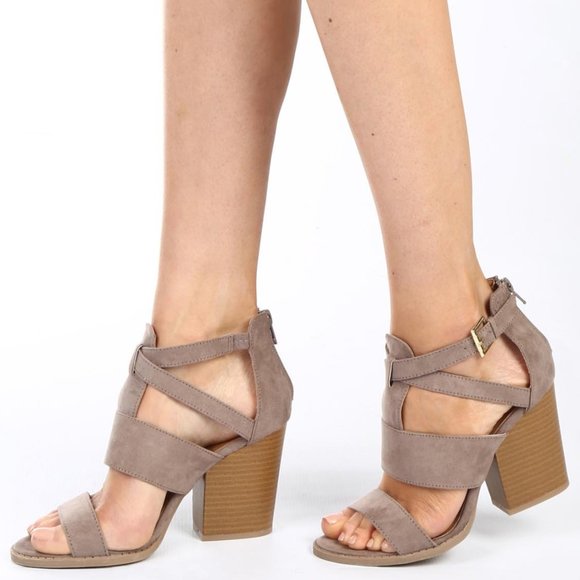 Qupid Barnes-115A Taupe Back Zipper Ankle Bootie - Picture 2 of 4